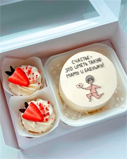 Бенто-тот с капкейками(2шт)-счастье иметь такую маму и бабушку 10061